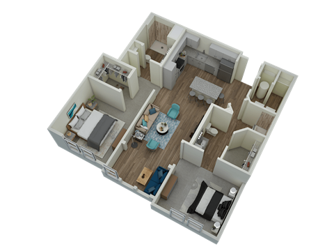 Unit B3 Solarium 2-bedroom, 2-bath 1,227 sqft 3D floor plan at Canopy Park Apartments, Pelham, 35124
